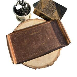 Vintage 1970's Handcrafted Copper Tray With Intricate Design